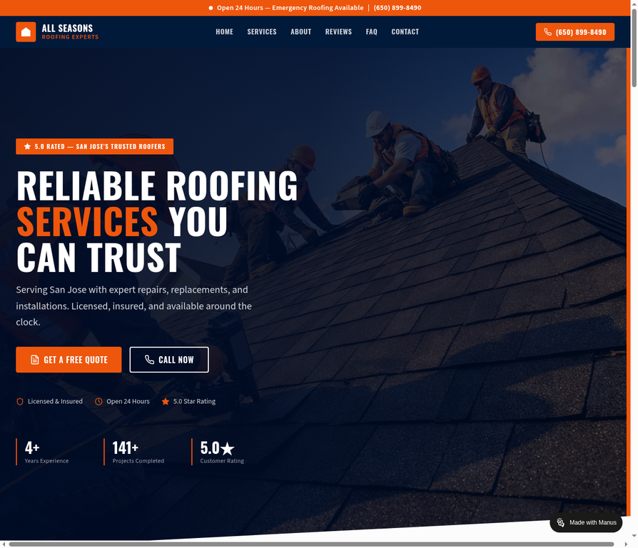 All Seasons Roofing website screenshot