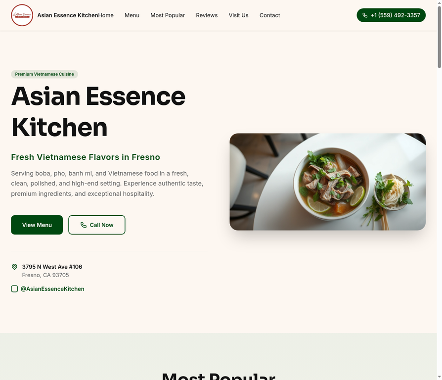 Asian Essence Kitchen website screenshot